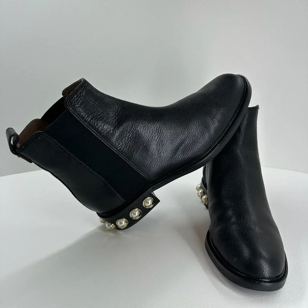 Louise et Cie Valtina Pearl Heel Chelsea Boots Women US 9M Pebbled Leather Black - Picture 7 of 13
